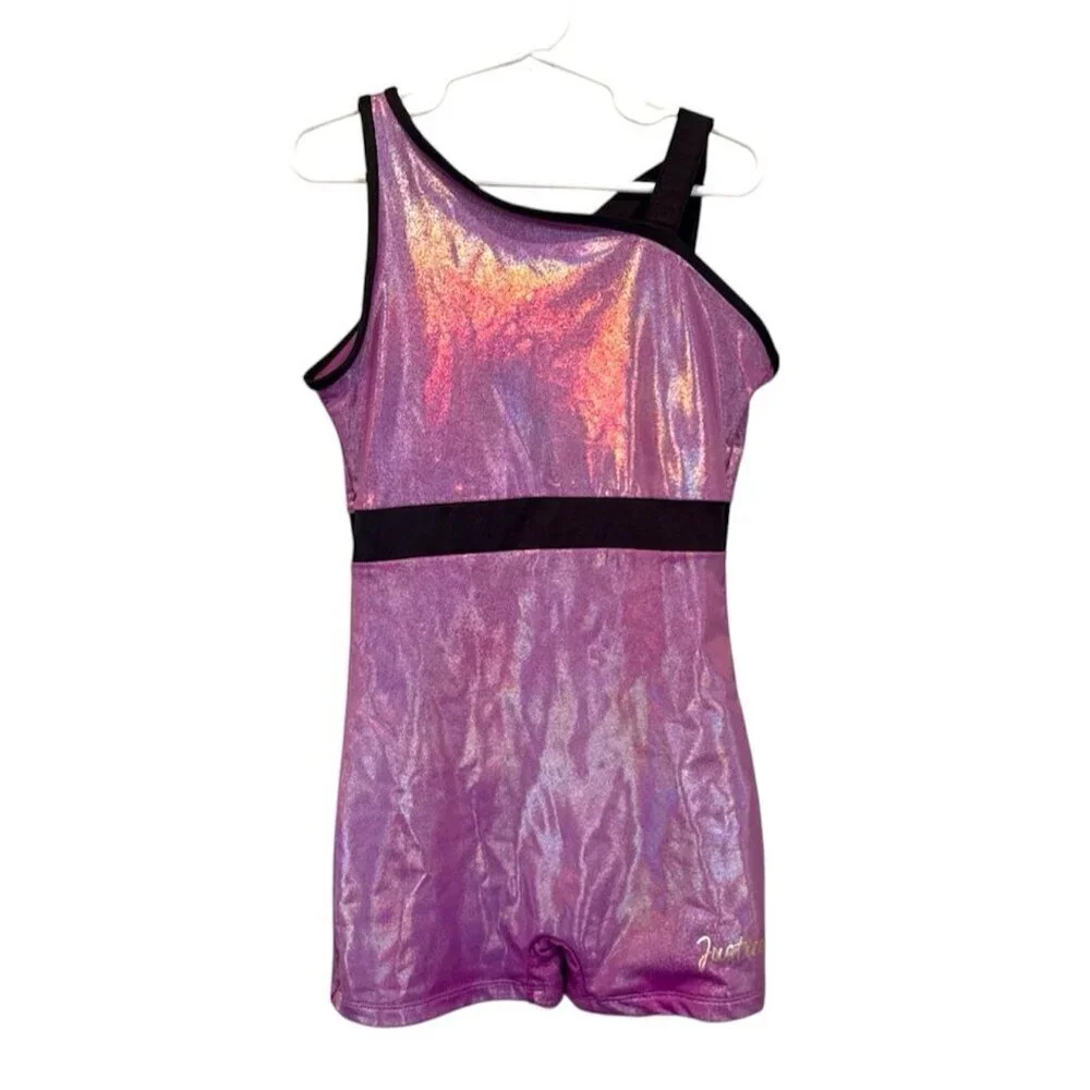 Justice Girls Leotard Size 10 Shimmer Design Purple Shorts Sparkle Gymnastics